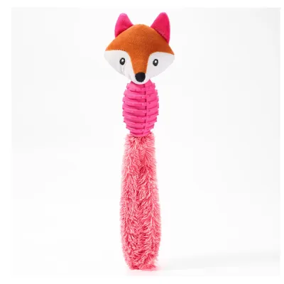 TPR fox head dog toy with plush tail